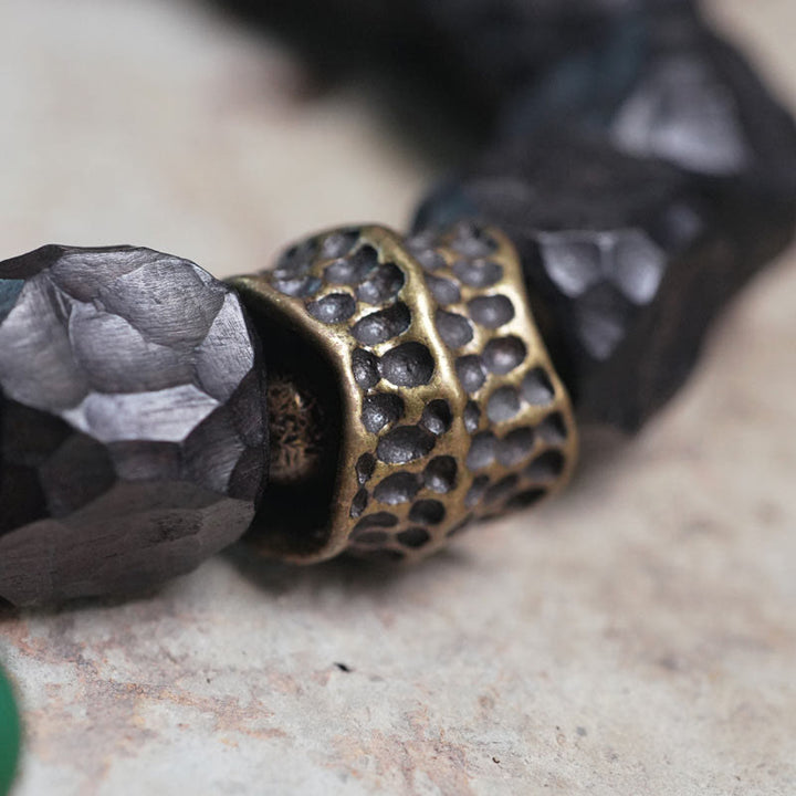 Buddha Stones Tibet Ebony Wood Copper Peace Tassel Wrist Mala Bracelet - image 3