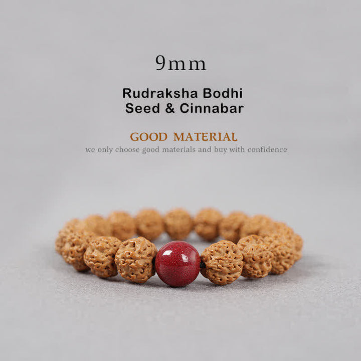 Buddha Stones Tibet Rudraksha Bodhi Seed Dzi Bead Amber Turquoise Wealth Bracelet - 9mm - Rudraksha Bodhi Seed & Cinnabar - image 10