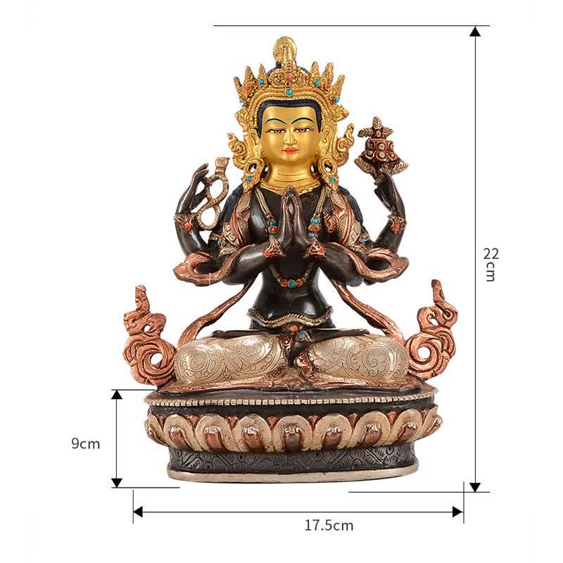 Buddha Stones Bodhisattva Chenrezig Four-armed Avalokitesvara Protection Copper Statue Decoration - image 14