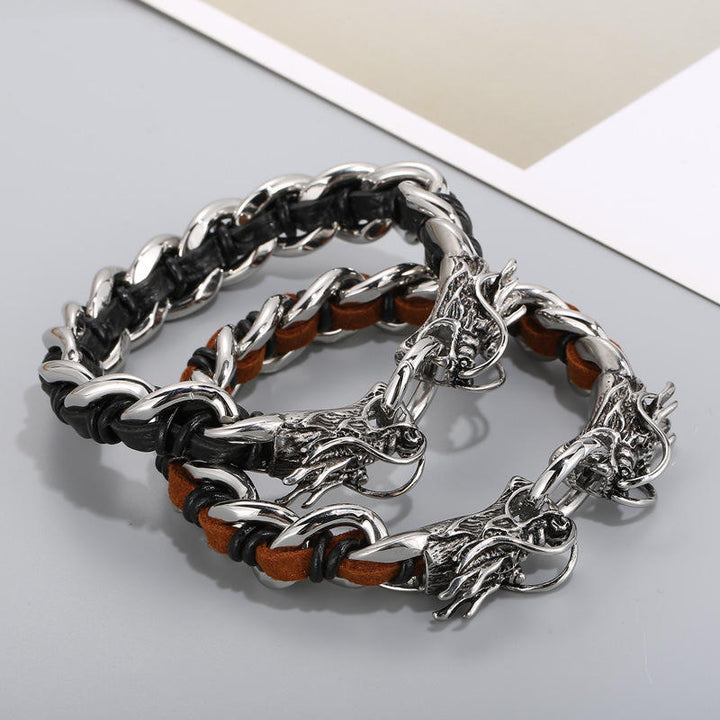 Buddha Stones Dragon Leather Titanium Steel Protection Luck Braided Bracelet - image 1