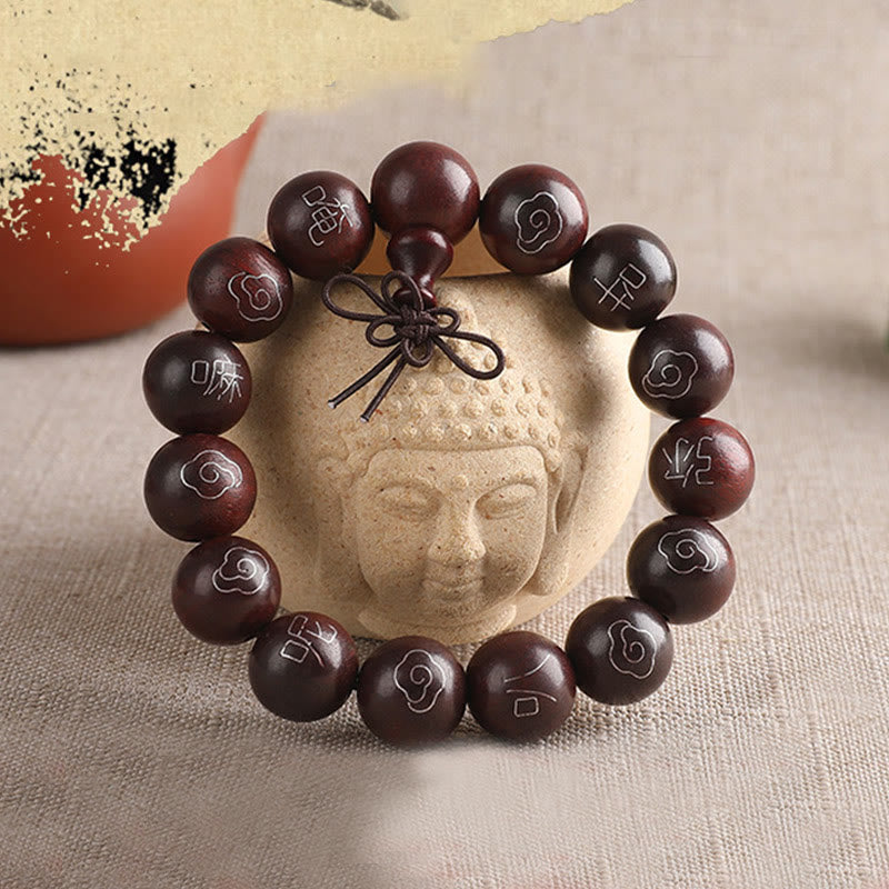 Buddha Stones 925 Sterling Silver Inlaid Small Leaf Red Sandalwood Om Mani Padme Hum Character Auspicious Clouds Protection Bracelet - image 10