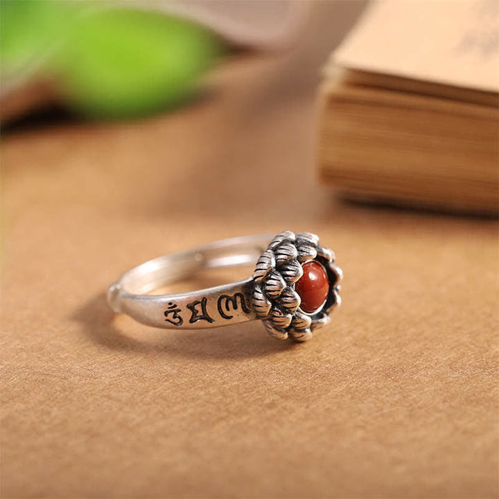 Buddha Stones925 Sterling Silver Lotus Red Agate Confidence Blessing Ring - image 8
