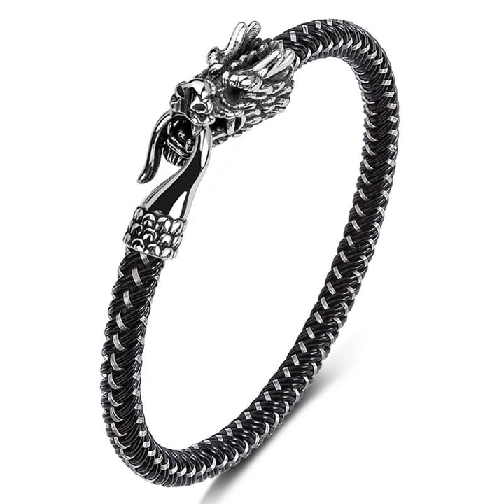 Buddha Stones Dragon Titanium Steel Protection Luck Bracelet - Black&White - 165mm - image 0