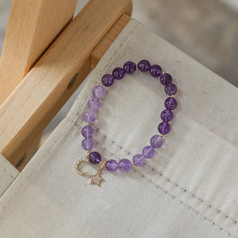 Buddha Stones Amethyst Crystal Moon Star Healing Bracelet - image 1
