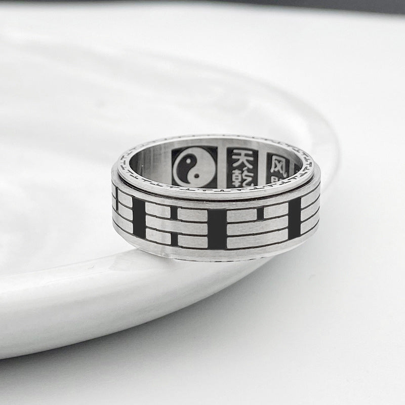 Buddha Stones Bagua Yin Yang Titanium Steel Balance Rotatable Ring - image 7