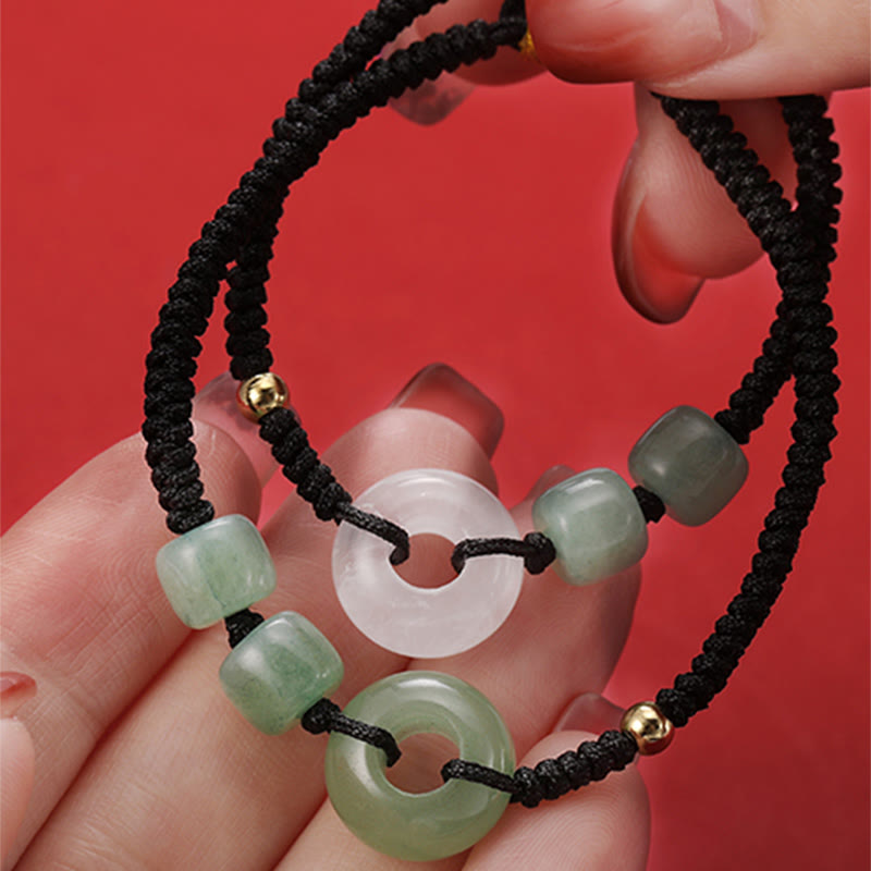 Buddha Stones 2Pcs Green Aventurine White Jade Peace Buckle Luck Braided Couple Bracelet - image 9