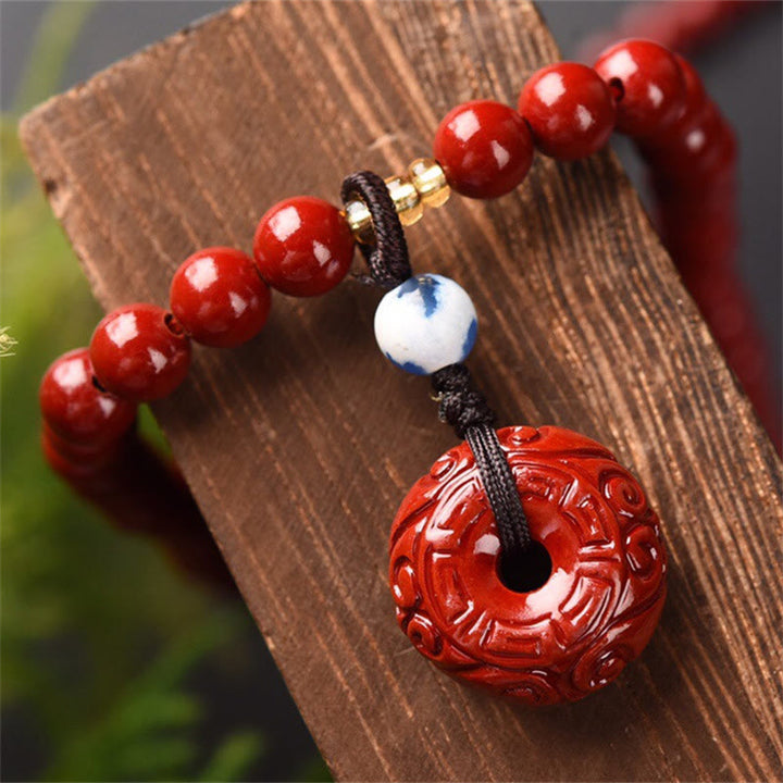 Buddha Stones Tibetan Cinnabar Peace Buckle Triple Wrap Blessing Bracelet Mala - image 3