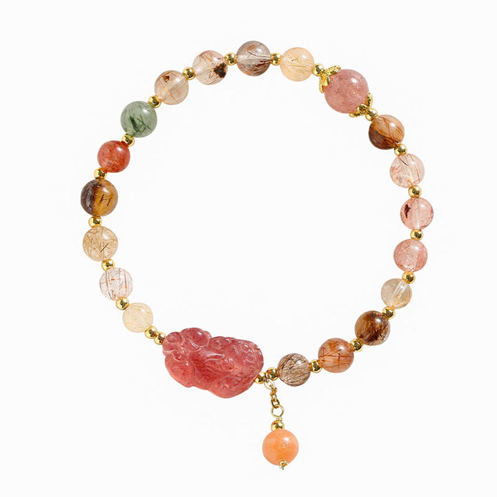 Buddha Stones Natural Rutilated Quartz Strawberry Quartz PiXiu Wealth Bracelet - image 8