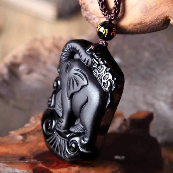 Black Obsidian Elephant Protection String Necklace Pendant Key Chain - image 4
