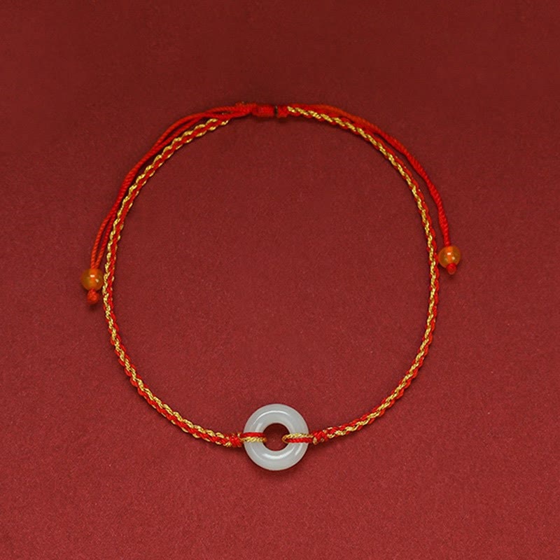 Buddha Stones Round Peace Buckle Jade Luck Abundance Braided Bracelet Anklet - image 2
