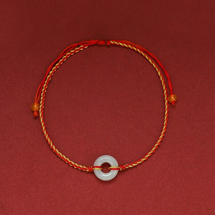 Buddha Stones Round Peace Buckle Jade Luck Abundance Braided Bracelet Anklet - image 2
