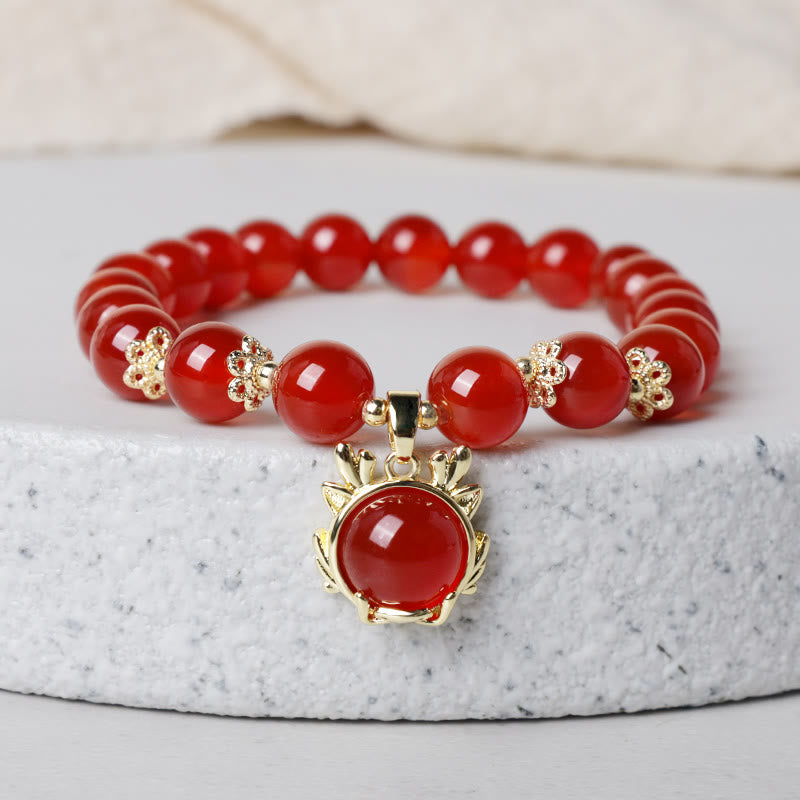 Buddha Stones Year of the Dragon Red Agate Jade Peace Buckle Fu Character Success Bracelet - Red Agate Dragon(Wrist Circumference 14-16cm) - image 13