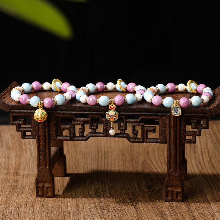 Buddha Stones Tibetan Zakiram Goddess of Wealth Rabbit Lion Head Charm Liuli Glass Incense Ash Porcelain Bead Protection Bracelet - image 11