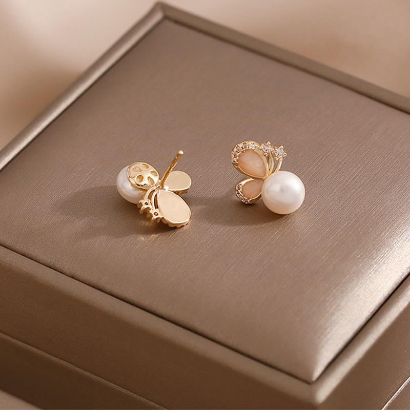 Buddha Stones 18k Gold Plated Pearl Butterfly Love Freedom Stud Earrings - image 5