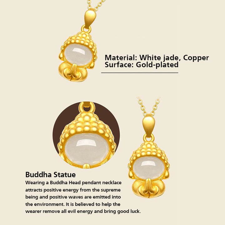 Buddha Stones White Jade Buddha Success Pendant Necklace - image 4
