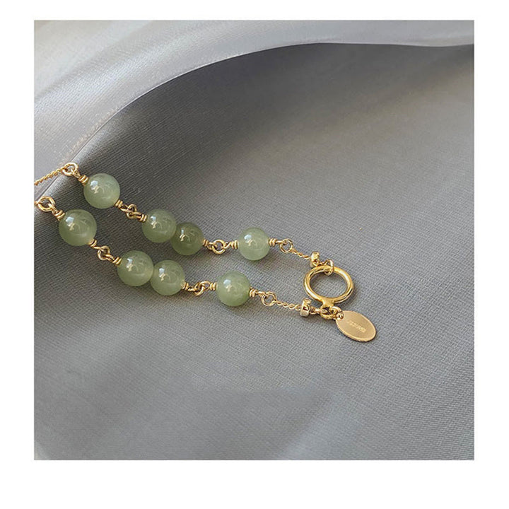 Buddha Stones 14k Gold Plated Hetian Jade Beaded Prosperity Chain Bracelet - image 4