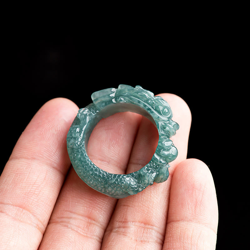 Buddha Stones Natural Jade Dragon Success Ring - image 2