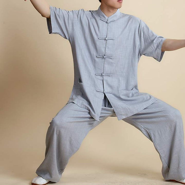 Buddha Stones Meditation Zen Prayer Spiritual Tai Chi Qigong Practice Unisex Embroidery Clothing Set - Short Sleeve Gray - US14，UK/AU18，EU46 (3XL) - image 30