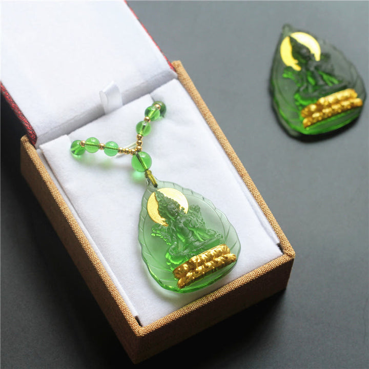 Buddha Stones Tibetan Green Tara Buddha Gold Plated Liuli Crystal Protection Necklace Pendant - image 5