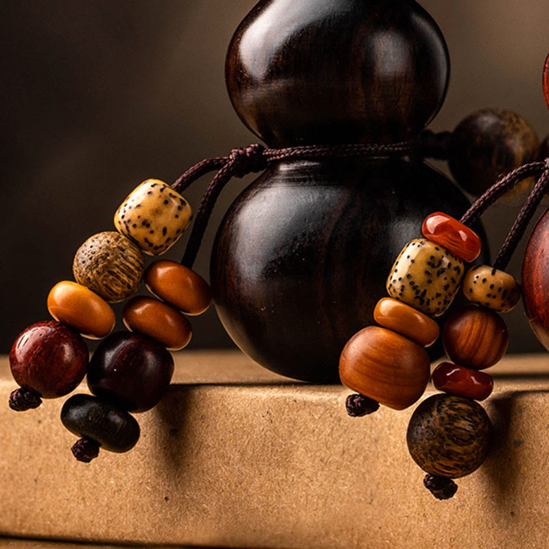 Tibetan Ebony Small Leaf Red Sandalwood Gourd Luck Protection Key Chain - image 7