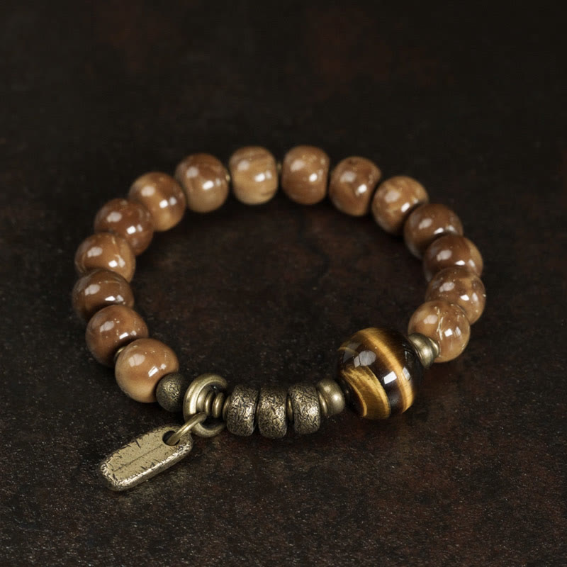 Buddha Stones Kuka Seed Tiger Eye Gold Sheen Obsidian Brass Copper Wealth Luck Bracelet - image 3