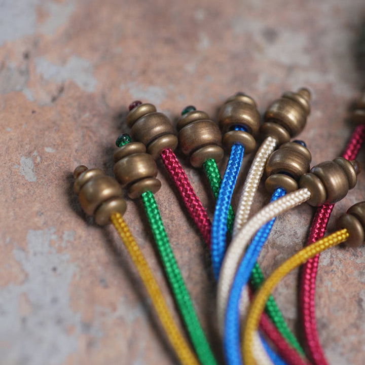 Buddha Stones Tibet Ebony Wood Copper Peace Tassel Wrist Mala Bracelet - image 6