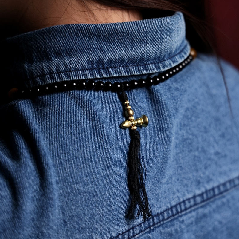 Buddha Stones Tibetan 108 Mala Beads Black Onyx Tiger Eye Beads Nine Palaces Bagua Protection Bracelet - image 3