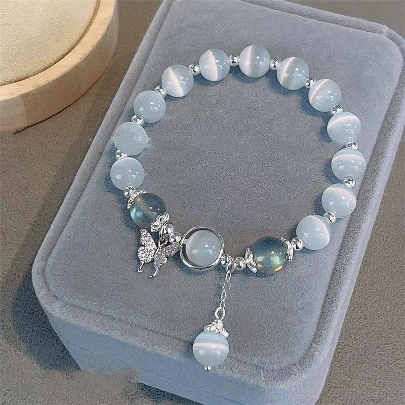 Buddha Stones Cat's Eye Moonstone Butterfly Star Charm Support Bracelet - image 6