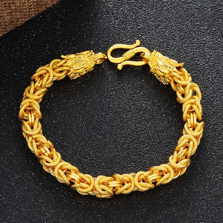 Buddha Stones 24k Gold Plated Double Headed Dragon Protection Bracelet - Dragon(Luck♥Strength) - image 0