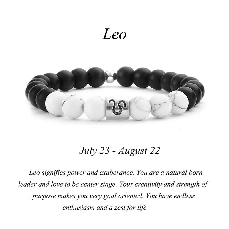Buddha Stones 12 Constellations of the Zodiac Natural Frosted Stone White Turquoise Bead Fortune Bracelet - Leo - image 15