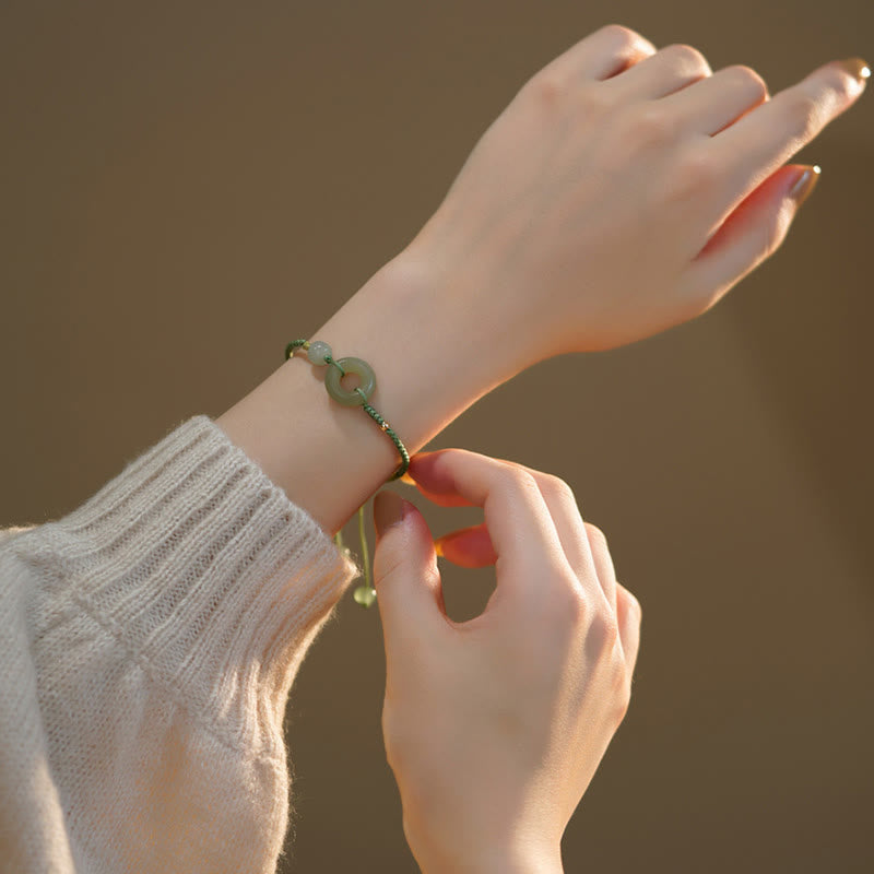 Buddha Stones Lotus Jade Peace Buckle Bead Luck Happiness Charm String Bracelet - image 9