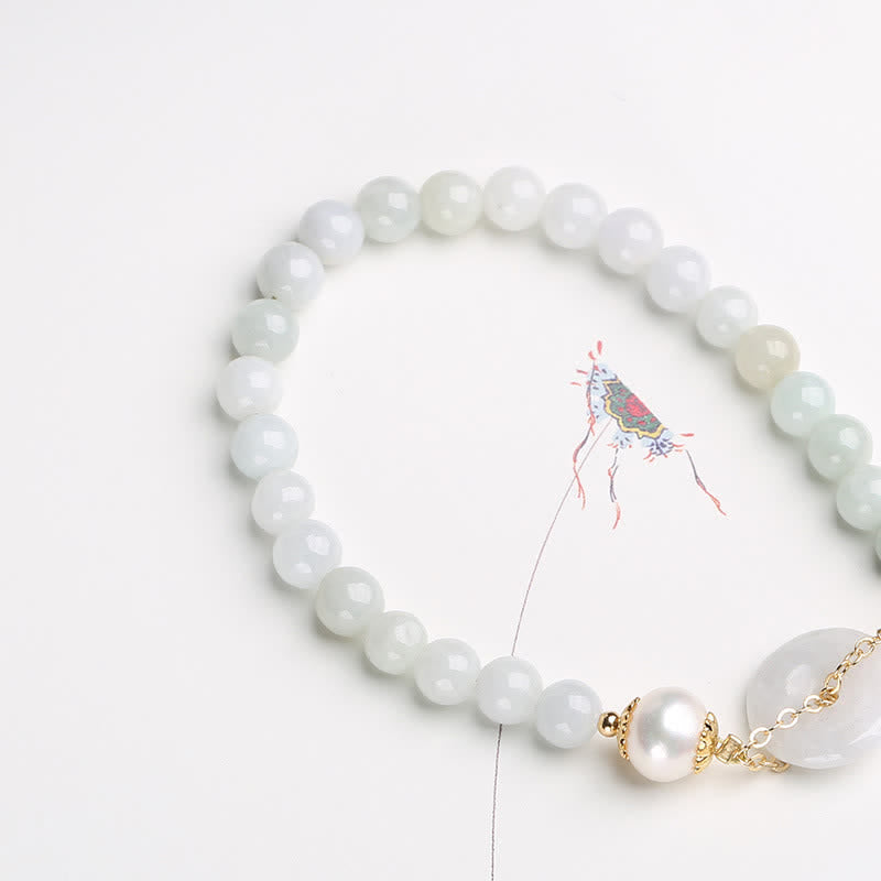 Buddha Stones Natural Jade Pearl Peace Buckle Prosperity Luck Bracelet - image 2