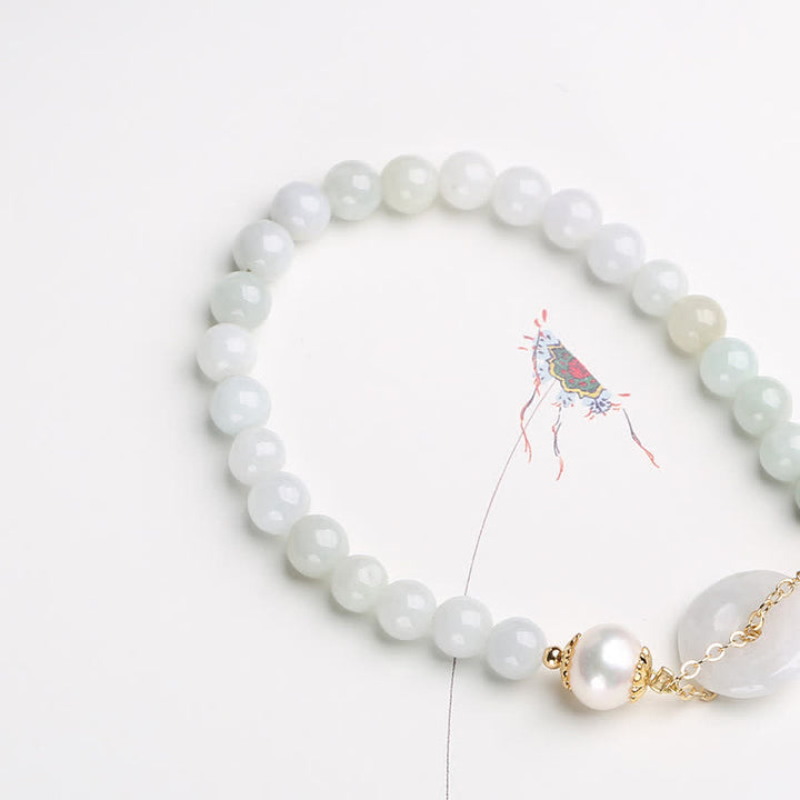 Buddha Stones Natural Jade Pearl Peace Buckle Prosperity Luck Bracelet - image 2