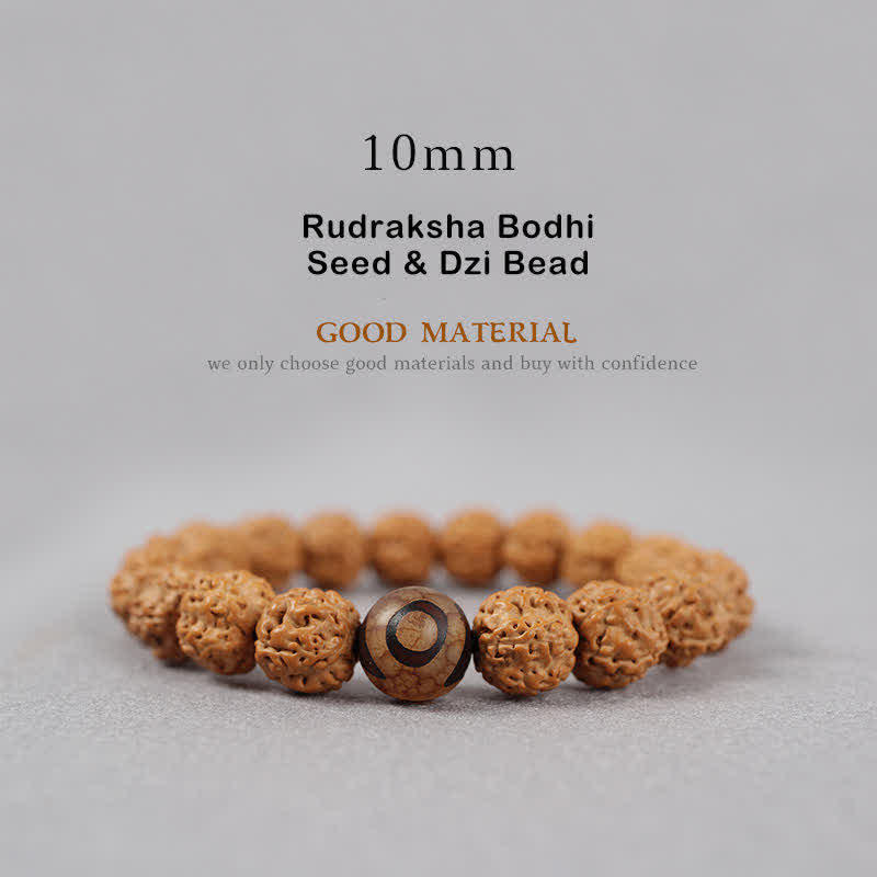 Buddha Stones Tibet Rudraksha Bodhi Seed Dzi Bead Amber Turquoise Wealth Bracelet - 10mm - Rudraksha Bodhi Seed & Dzi Bead - image 11