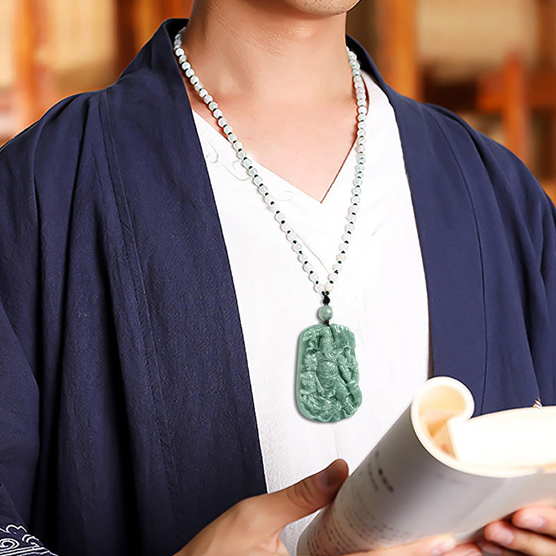Natural Jade Guan Gong Amulet Wealth Necklace Pendant - image 2