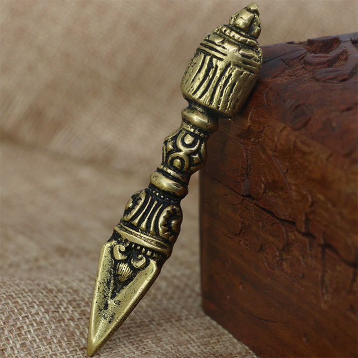 Buddha Stones Handmade Nepal Small Vajra Dorje Engraved Enlightenment Copper Decoration - image 1