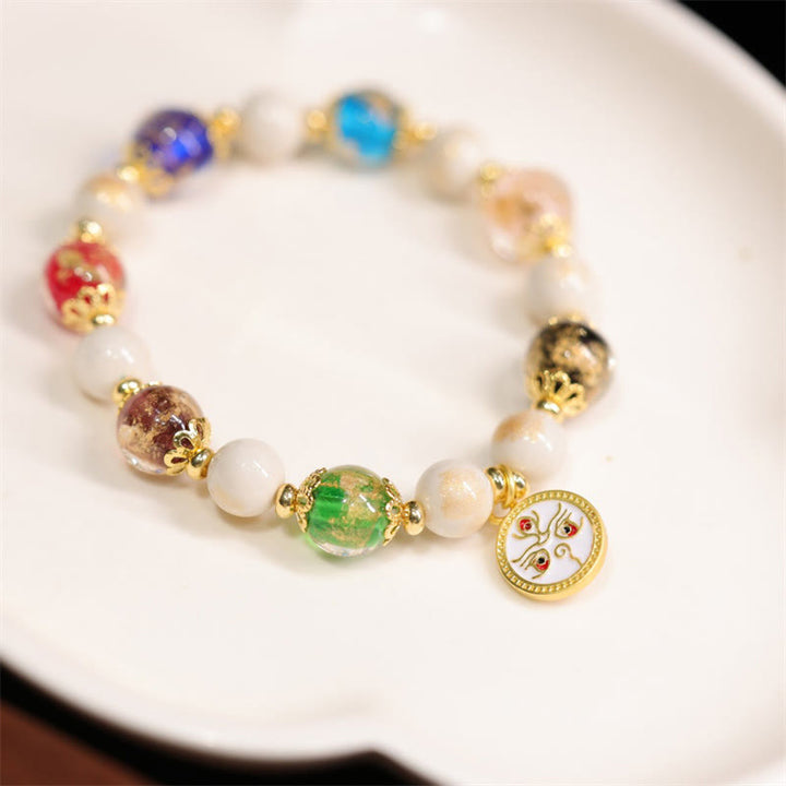 Buddha Stones Tibetan Five God Of Wealth Fortune Liuli Glass Bead Incense Ash Porcelain Bead Charm Bracelet - White God Of Wealth - image 9