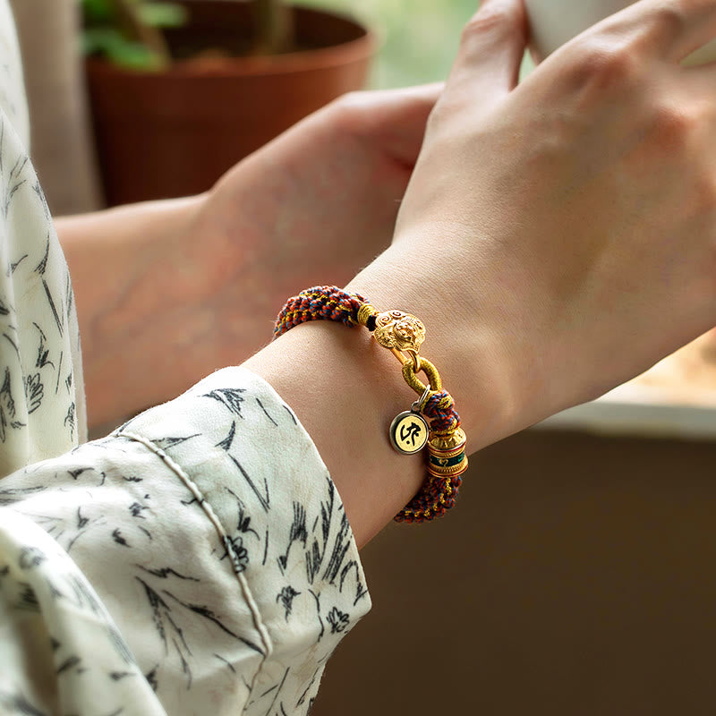 Buddha Stones 925 Sterling Silver Chinese Zodiac Natal Buddha Om Mani Padme Hum Luck Bell Braided String Bracelet - image 2
