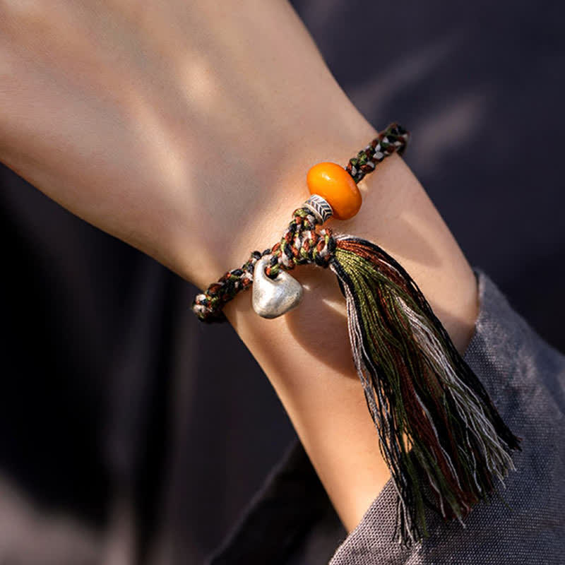 Buddha Stones 990 Sterling Silver Tibetan Handmade Amber Steelyard Weight Wish Protection Bracelet - image 3