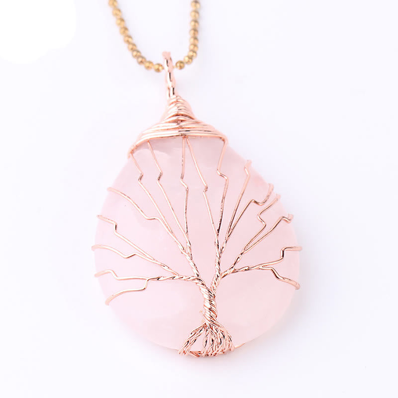 Buddha Stones Natural Quartz Crystal Tree Of Life Healing Energy Necklace Pendant - Pink Crystal Rose Gold Tree - image 9