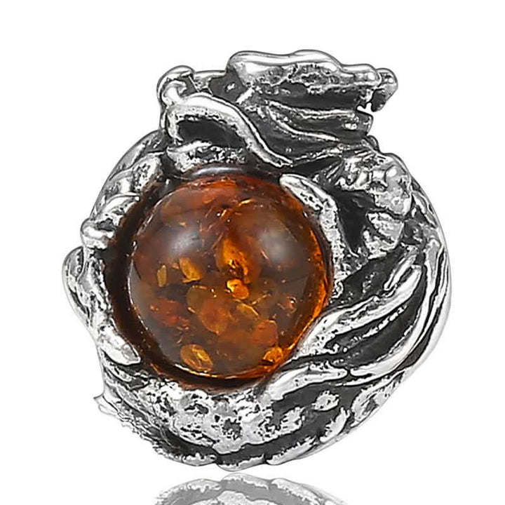 Buddha Stones 925 Sterling Silver Natural Amber Dragon Success Protection Stud Earring - image 13