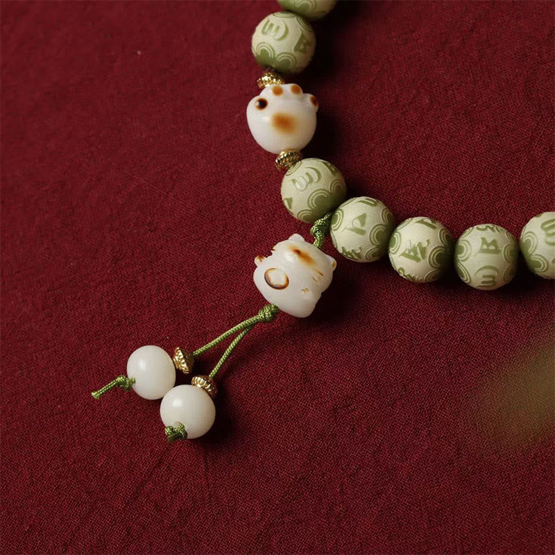 Buddha Stones Green Bodhi Seed Cat Paw Om Mani Padme Hum Engraved Wisdom Bracelet - image 4