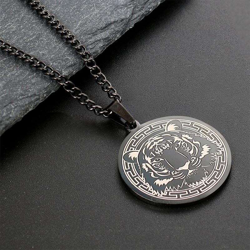Buddha Stones Animal Titanium Steel Chain Necklace Protection Pendant - Black Tiger - image 4