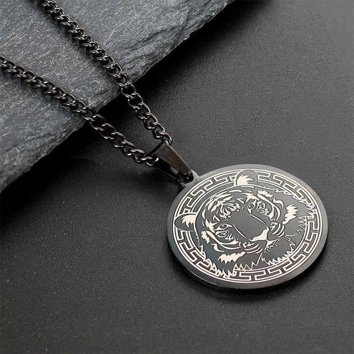 Buddha Stones Animal Titanium Steel Chain Necklace Protection Pendant - Black Tiger - image 4