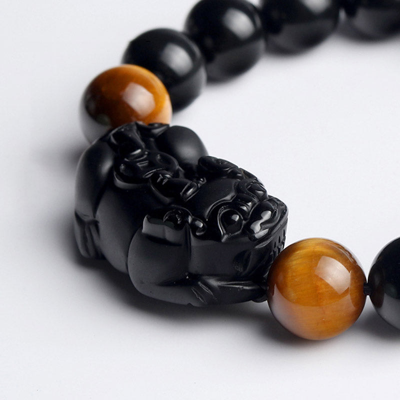 Buddha Stones FengShui PiXiu Rainbow Obsidian Tiger Eye Wealth Bracelet - image 4