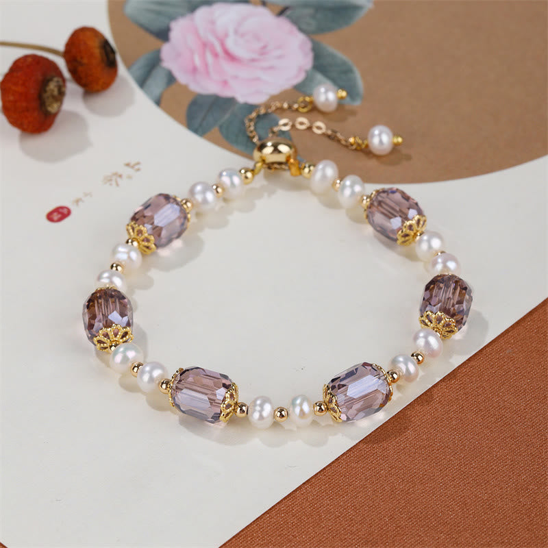 Buddha Stones Natural Amethyst Pearl Peace Healing Chain Bracelet - image 1