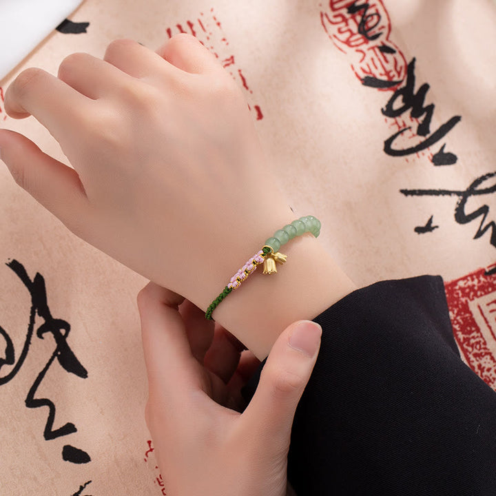 Buddha Stones Handmade Jade Bead Lily of the Valley Charm Luck Braided Bracelet - image 7