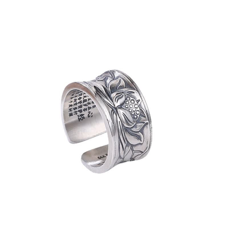 Buddha Stones 999 Sterling Silver Lotus Flower Heart Sutra Protection Ring - image 6