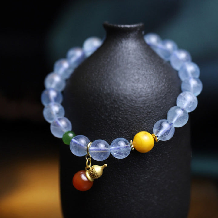 Buddha Stones Aquamarine Red Agate Peace Gourd Charm Bracelet - image 6