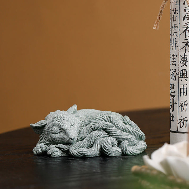 Buddha Stones Small Nine Tailed Fox Protection Home Tea Pet Figurine Decoration - image 7